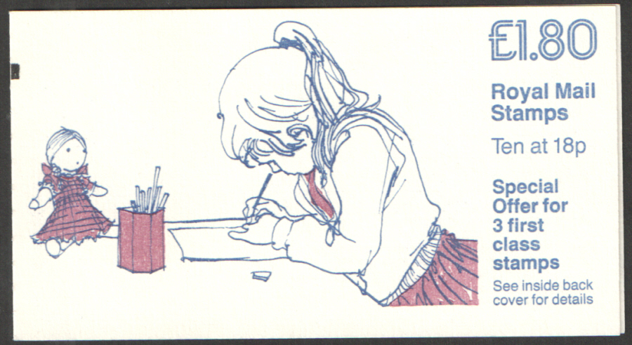 (image for) FU5A / DB8(36) + BMB £1.80 Girl Drawing Left Margin Folded Booklet. Trimmed perfs at top.